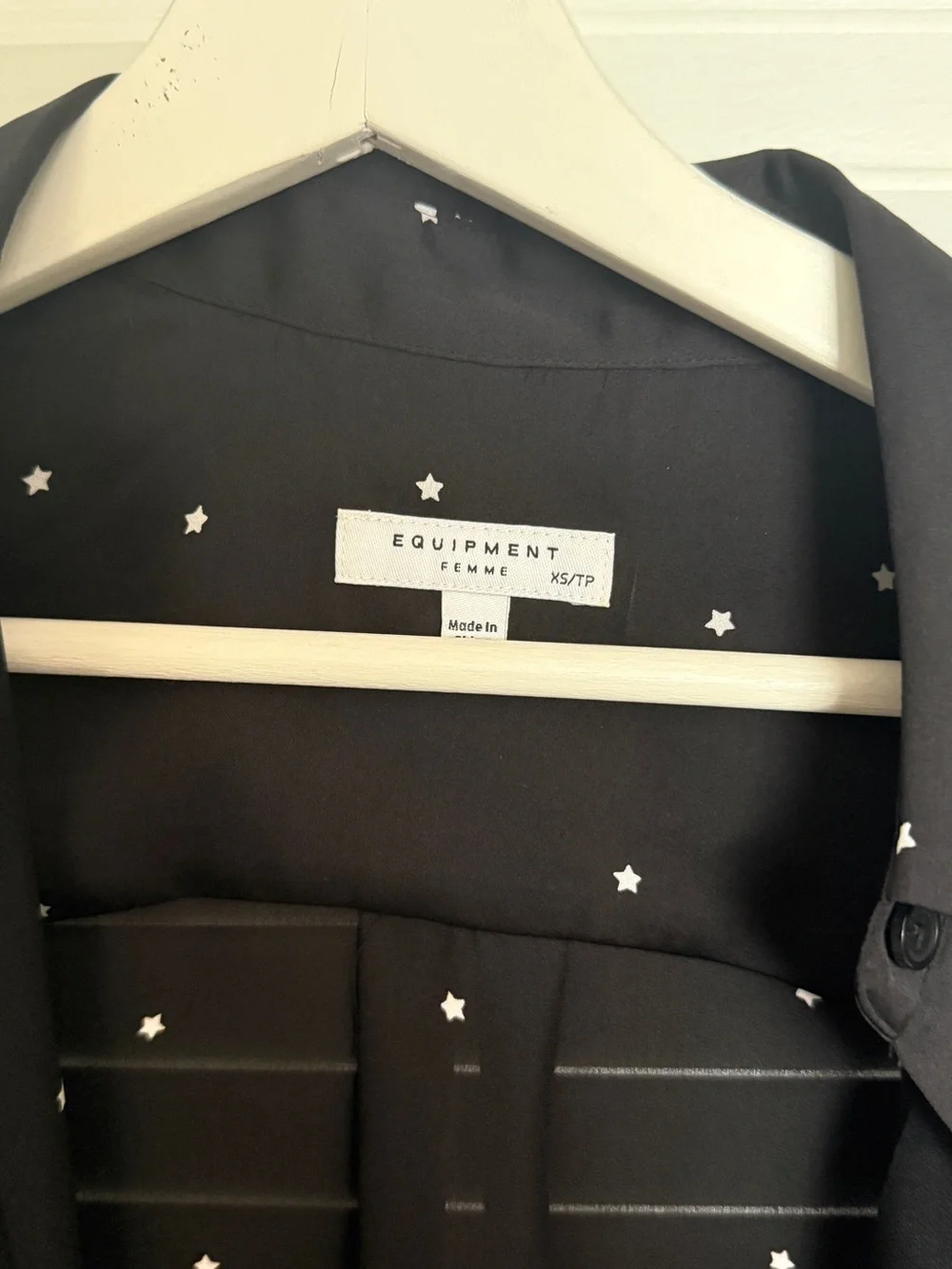 Equipment Black Satin Button-Down with White star Print